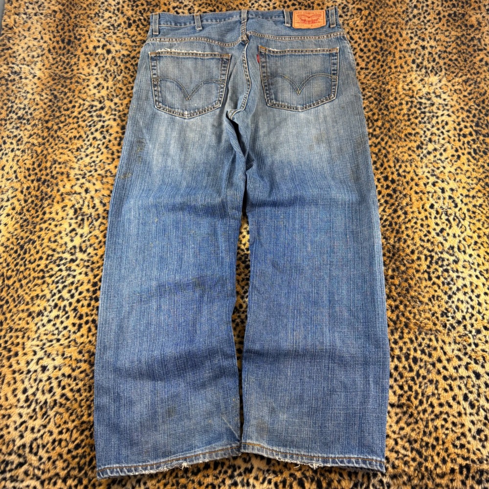 Levis 559 Relaxed Straight Jeans Mens 38x30 Blue Distressed Stained 2000s Y2K